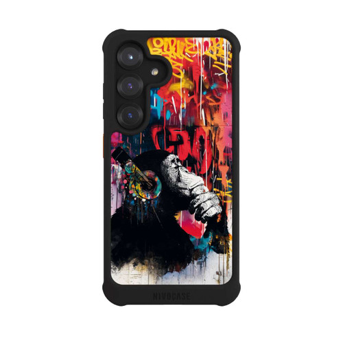 Samsung Galaxy S25 NIVOmax Affe Stereo Kopfhörer Graffiti Street Art Blau