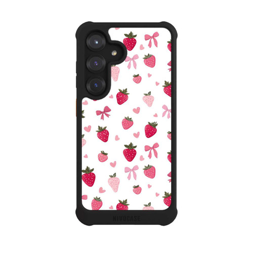 Samsung Galaxy S25 NIVOmax Erdbeer Herz Schleifen Muster Pink