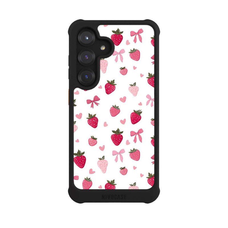 Galaxy S25 NIVOmax Erdbeer Herz Schleifen Muster Pink