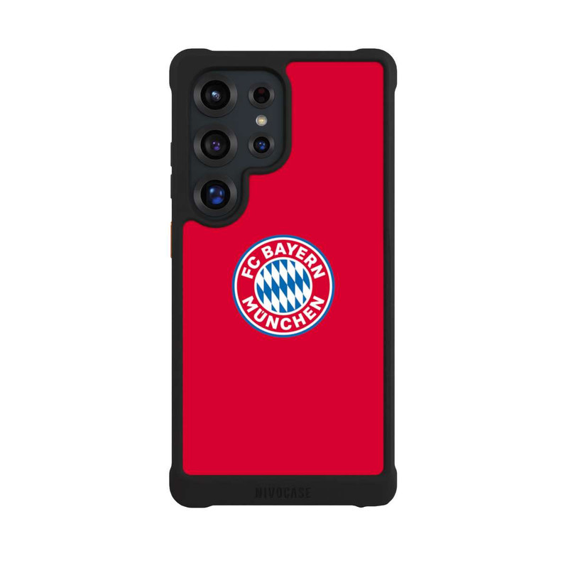 Galaxy S25 Ultra NIVOmax FCB Logo sur fond rouge