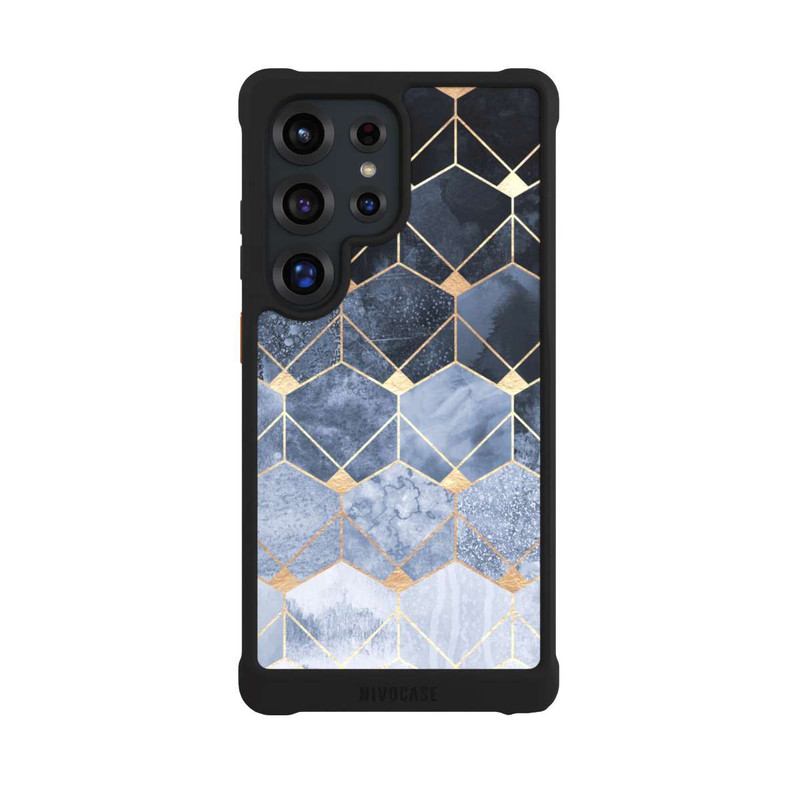 Galaxy S25 Ultra NIVOmax Blaue Sechsecke und Diamanten Golddruck