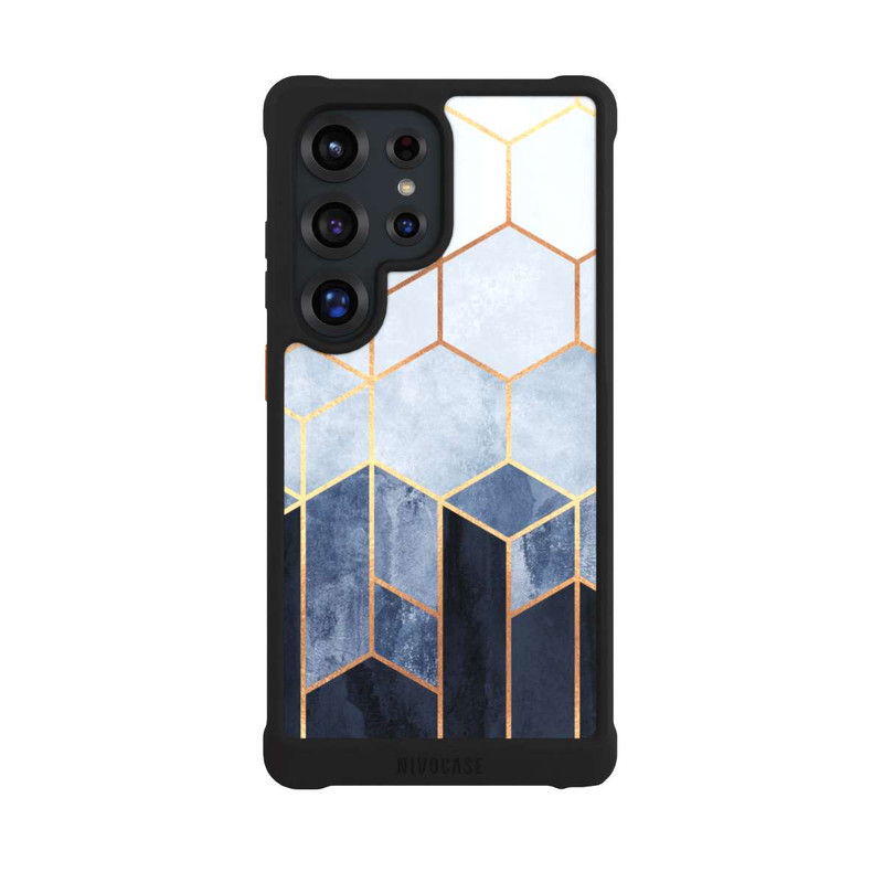 Galaxy S25 Ultra NIVOmax Blauer Farbverlauf Sechsecke Golddruck
