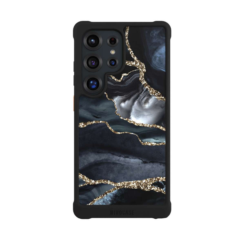 Galaxy S25 Ultra NIVOmax Dunkler Marmor Gold Glitzerlook