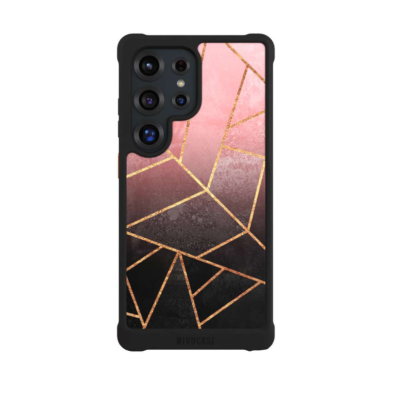 Galaxy S25 Ultra NIVOmax Pinker und Schwarzer Stein Gold Druck