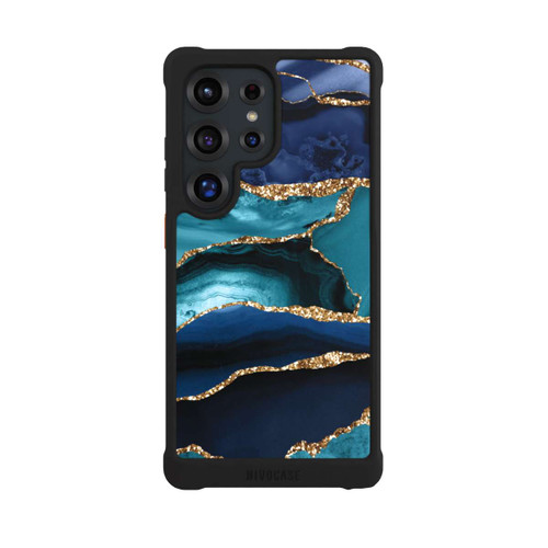 Samsung Galaxy S25 Ultra NIVOmax Dark and Light Blue Marble Gold Glitter Look