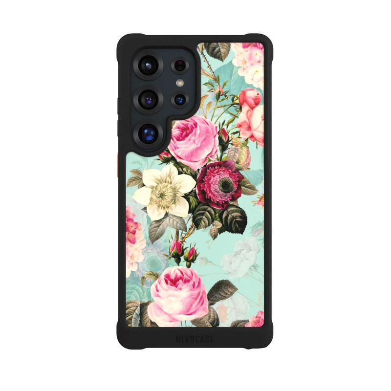 Galaxy S25 Ultra NIVOmax Roses en papier peint turquoise