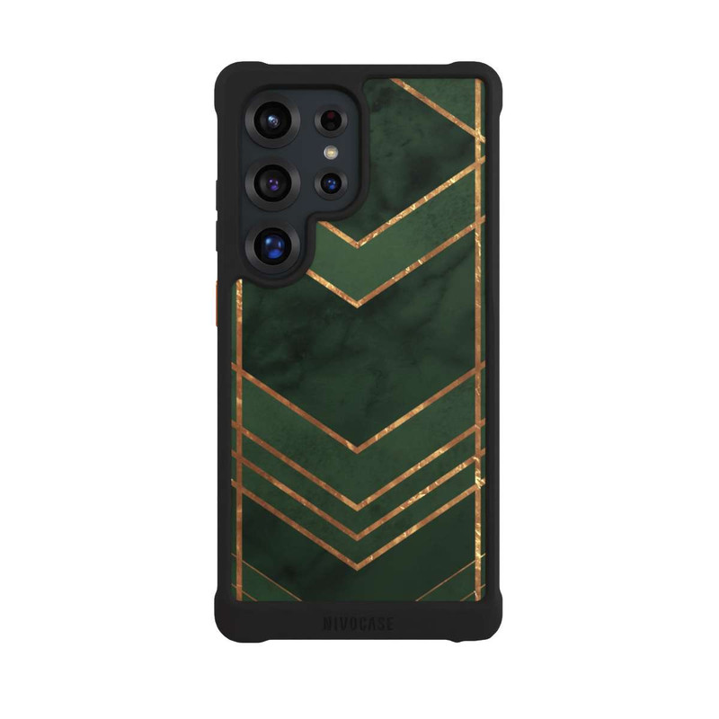 Galaxy S25 Ultra NIVOmax Dark Green Pattern Golden Stripes