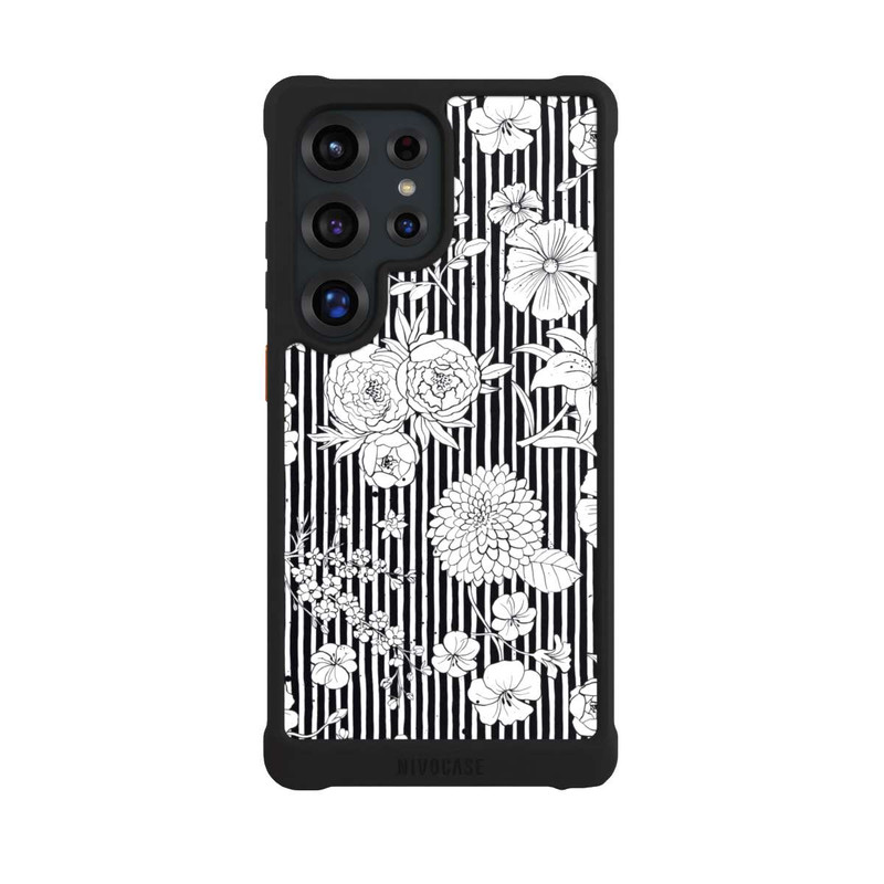 Galaxy S25 Ultra NIVOmax Fleurs et rayures noir et blanc