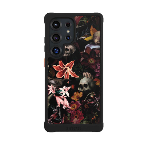 Samsung Galaxy S25 Ultra NIVOmax Totenköpfe und Blumen auf dunklem Hintergrund