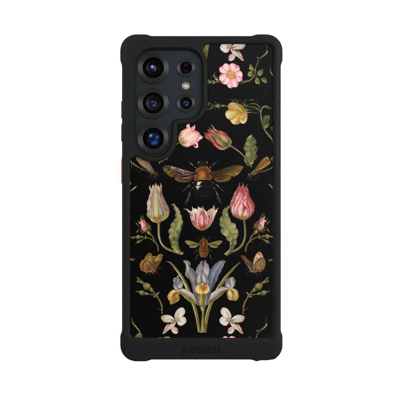 Galaxy S25 Ultra NIVOmax Fleurs Sauvages et Abeilles Fond Noir