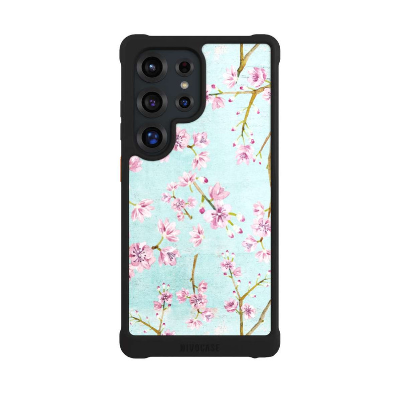 Galaxy S25 Ultra NIVOmax Motif de brindilles de fleurs de cerisier bleu clair