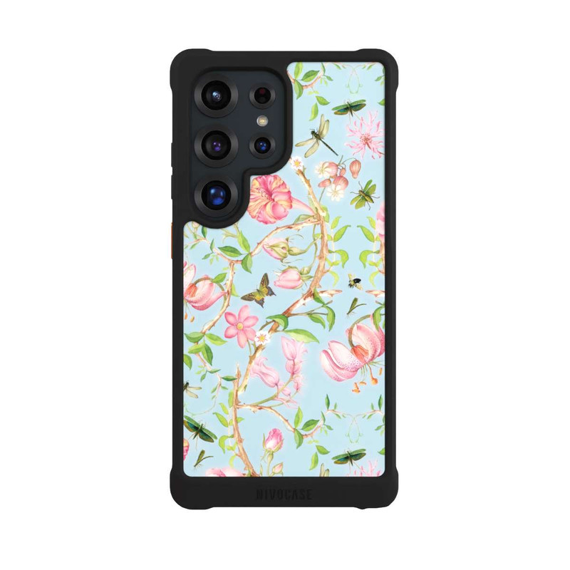 Galaxy S25 Ultra NIVOmax Fleurs Botaniques Vintage Bleu