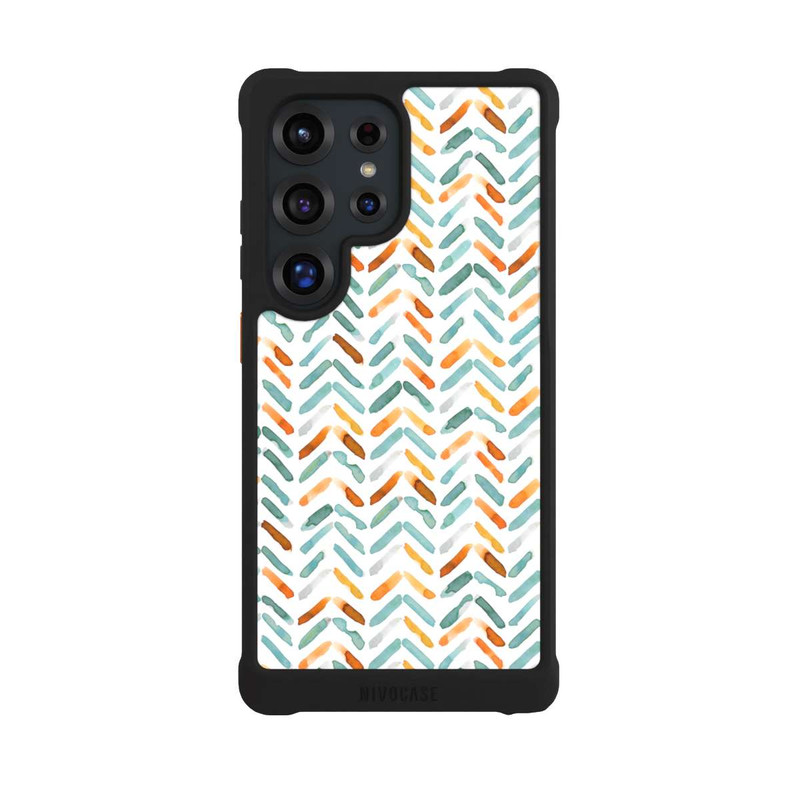 Galaxy S25 Ultra NIVOmax Elegantes Herbstchevron Blau Orange