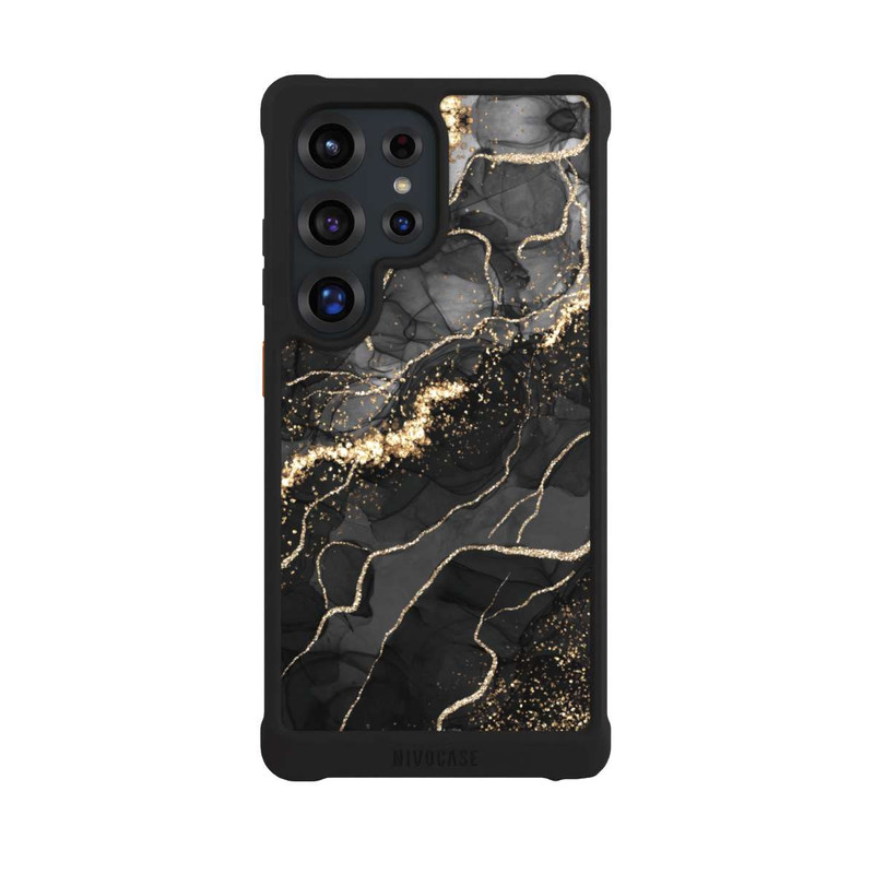 Galaxy S25 Ultra NIVOmax Look Spirales de Marbre Sombre & Or
