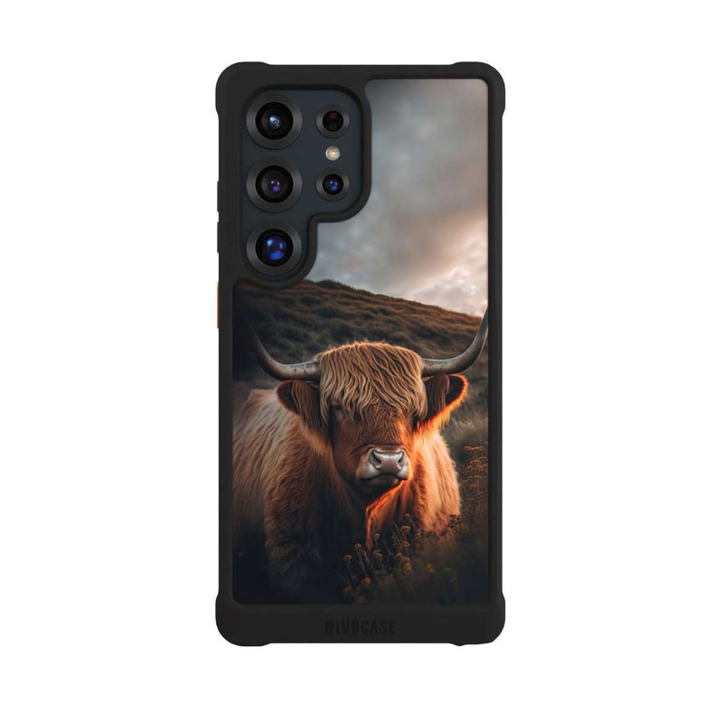 Galaxy S25 Ultra NIVOmax Vache Highland avec de grandes cornes avec IA