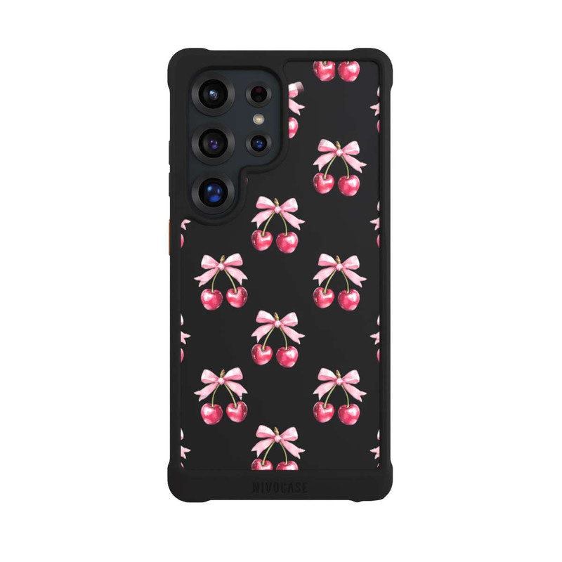 Galaxy S25 Ultra NIVOmax Motif Nœud Cerise transparent avec IA