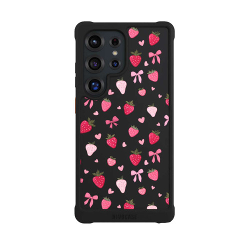 Samsung Galaxy S25 Ultra NIVOmax Erdbeer Herz Schleifen Pink Muster Transparent