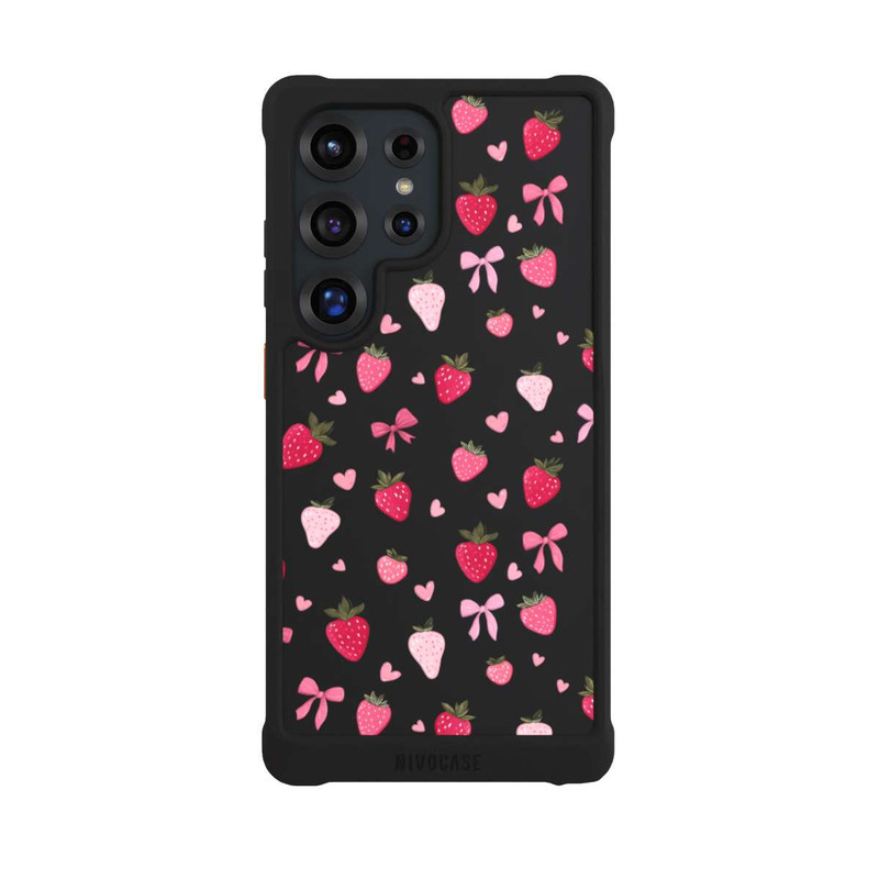 Galaxy S25 Ultra NIVOmax Strawberry Ribbon Pattern Pink Transparent