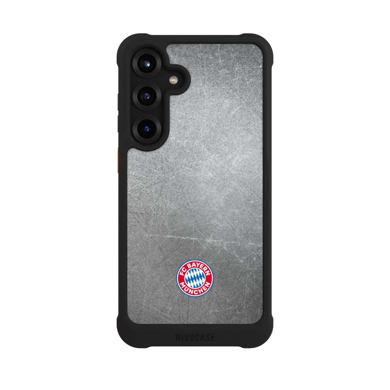 Galaxy S25 + NIVOmax Logo FCB Classique Petit - Coloré sur Fond Métallique
