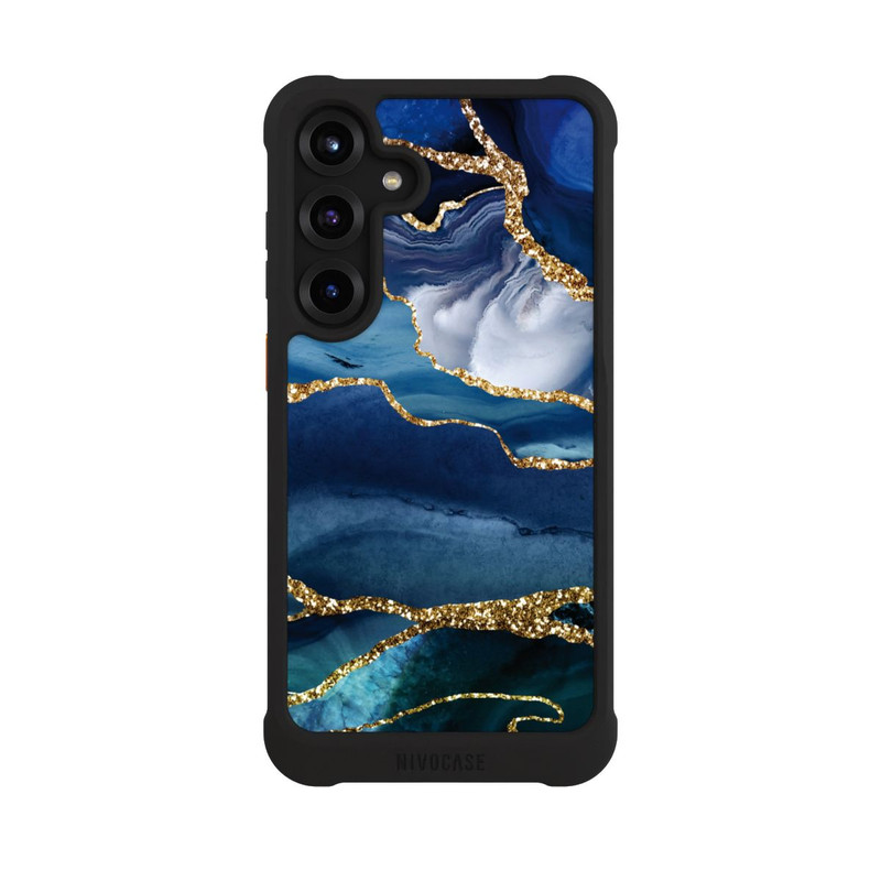 Galaxy S25 + NIVOmax  Blauer Marmor Gold Glitzer Look