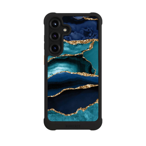 Samsung Galaxy S25+  NIVOmax Aspect pailleté doré marbré bleu foncé et bleu clair