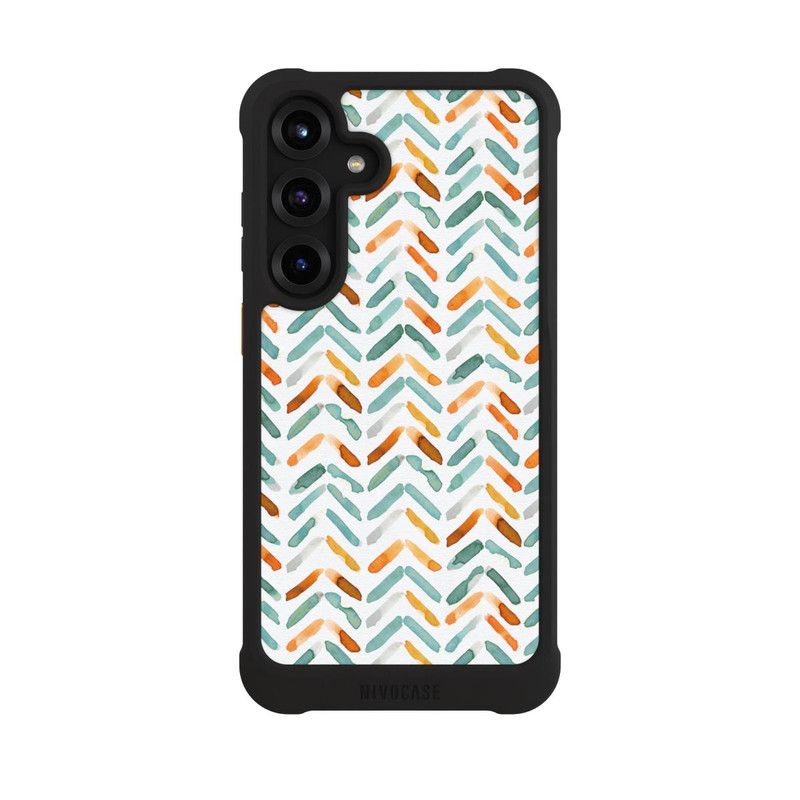 Galaxy S25 + NIVOmax Elegantes Herbstchevron Blau Orange