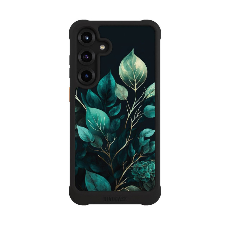 Galaxy S25 + NIVOmax Grüne Eukalyptus Blätter mit dunklem Hintergrund mit KI