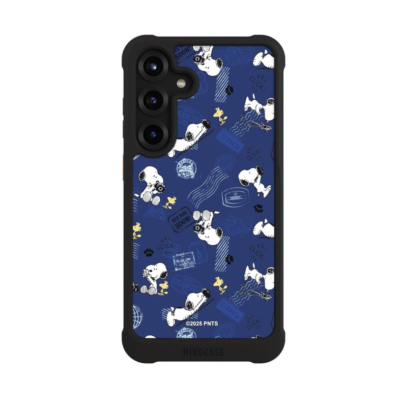 Galaxy S25 + NIVOmax Peanuts Travel Stamps Pattern Blue