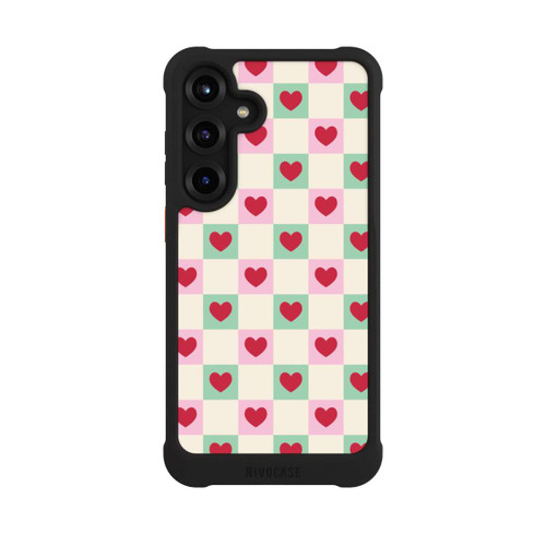 Samsung Galaxy S25+  NIVOmax Valentine Checked Hearts Pattern Pink Green