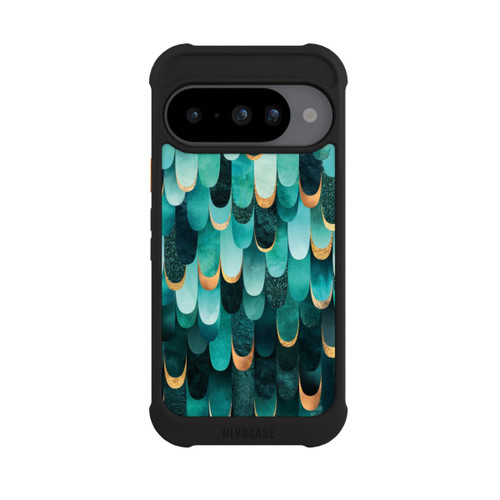 Google Pixel 10 NIVOmax Imprimé or turquoise à plumes