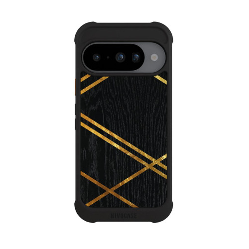 Google Pixel 10 NIVOmax Schwarzes geometrisches Muster Goldene Streifen