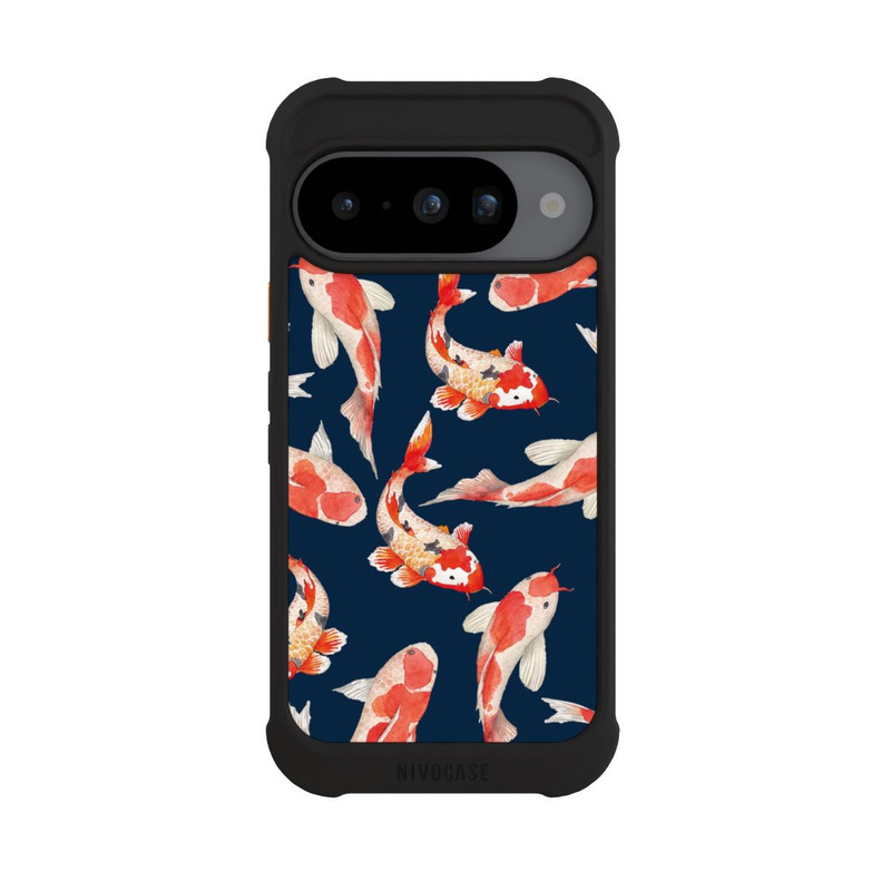 Pixel 10 NIVOmax Koi auf blauem Hintergrund