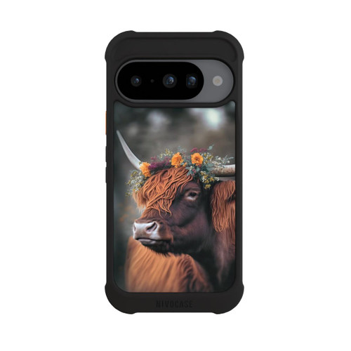 Google Pixel 10 NIVOmax Vache des Highlands avec des fleurs avec IA