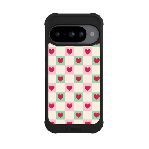 Google Pixel 10 NIVOmax Cœurs à Carreaux Rose et Vert Saint-Valentin