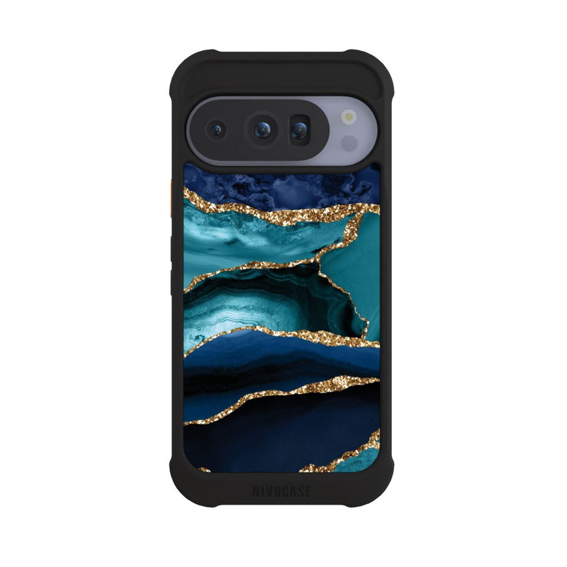 Pixel 10 Pro NIVOmax Aspect pailleté doré marbré bleu foncé et bleu clair