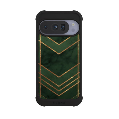 Google Pixel 10 Pro NIVOmax Dunkelgrün gemustert Goldene Streifen