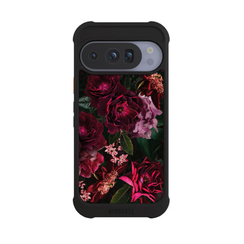 Google Pixel 10 Pro NIVOmax Dunkelrote und rosa Blüten
