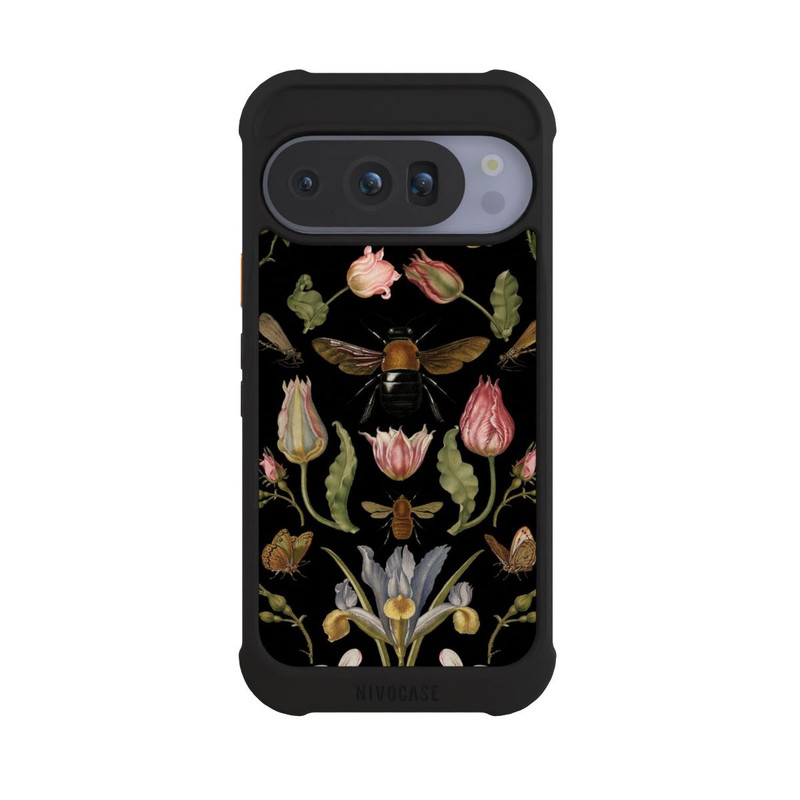 Pixel 10 Pro NIVOmax Fleurs Sauvages et Abeilles Fond Noir