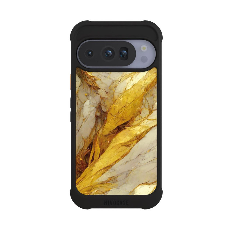 Pixel 10 Pro NIVOmax Weiße Marmor-Golddruckschichten