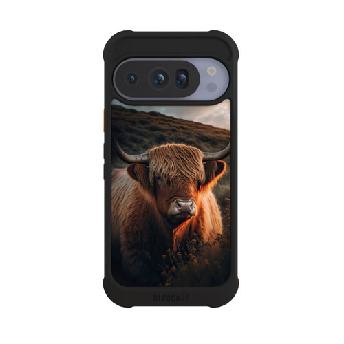 Google Pixel 10 Pro NIVOmax Vache Highland avec de grandes cornes avec IA