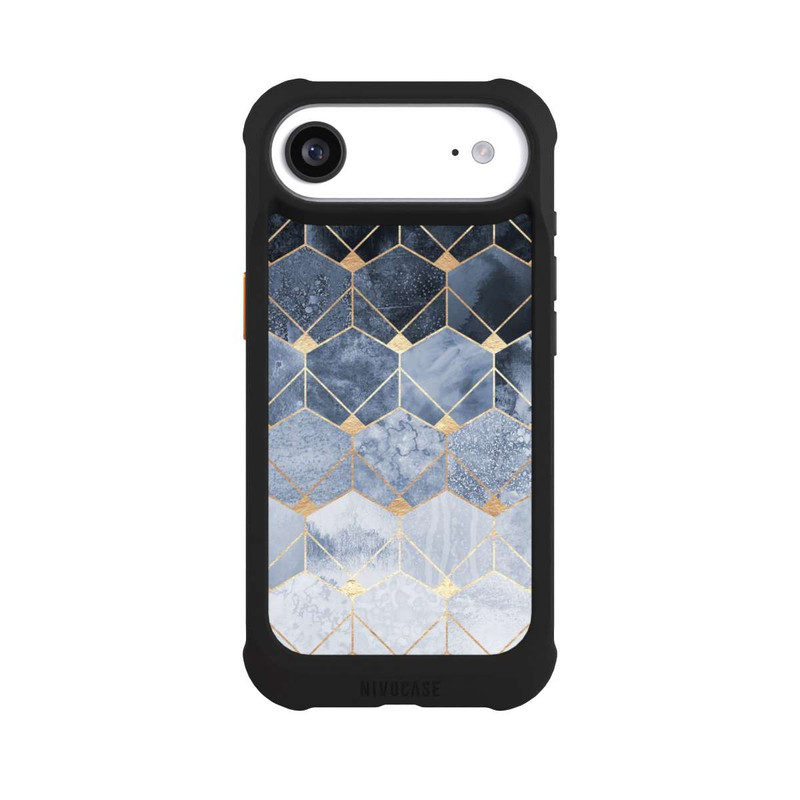 iPhone Air NIVOmax Blaue Sechsecke und Diamanten Golddruck