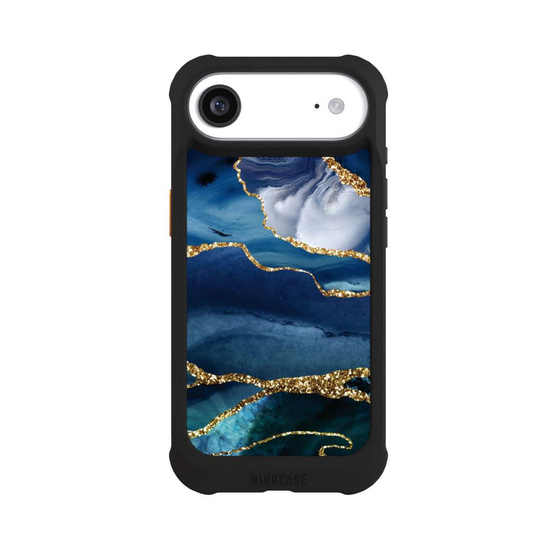 iPhone Air NIVOmax  Blauer Marmor Gold Glitzer Look