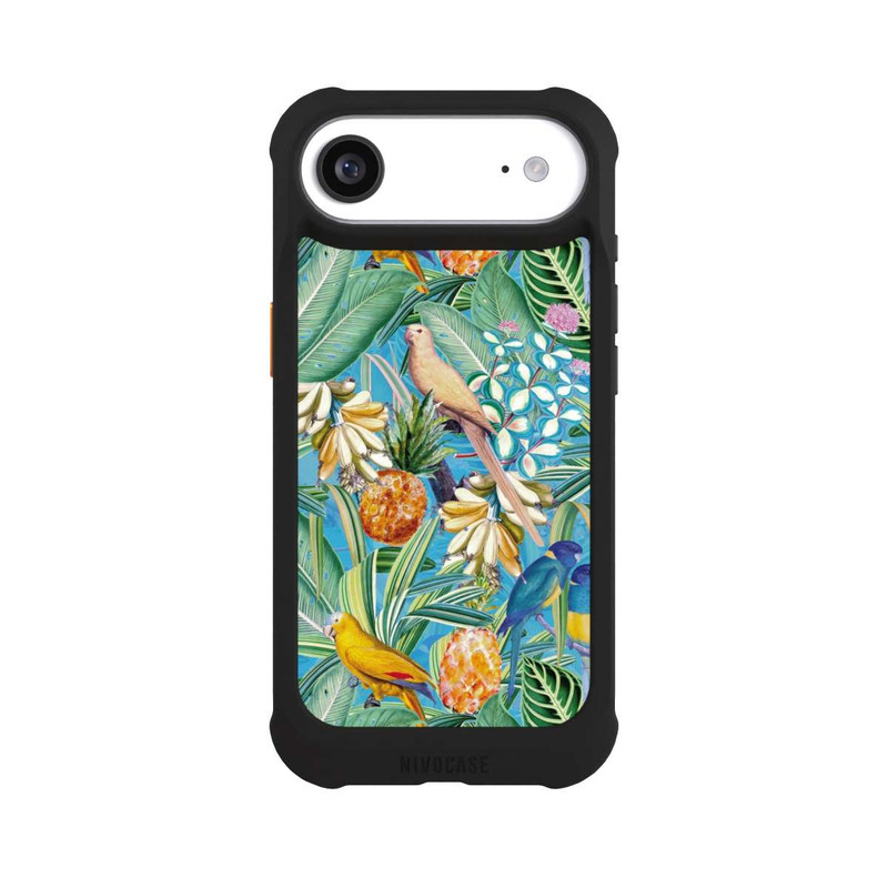 iPhone Air NIVOmax Perroquets tropicaux sur papier peint bleu