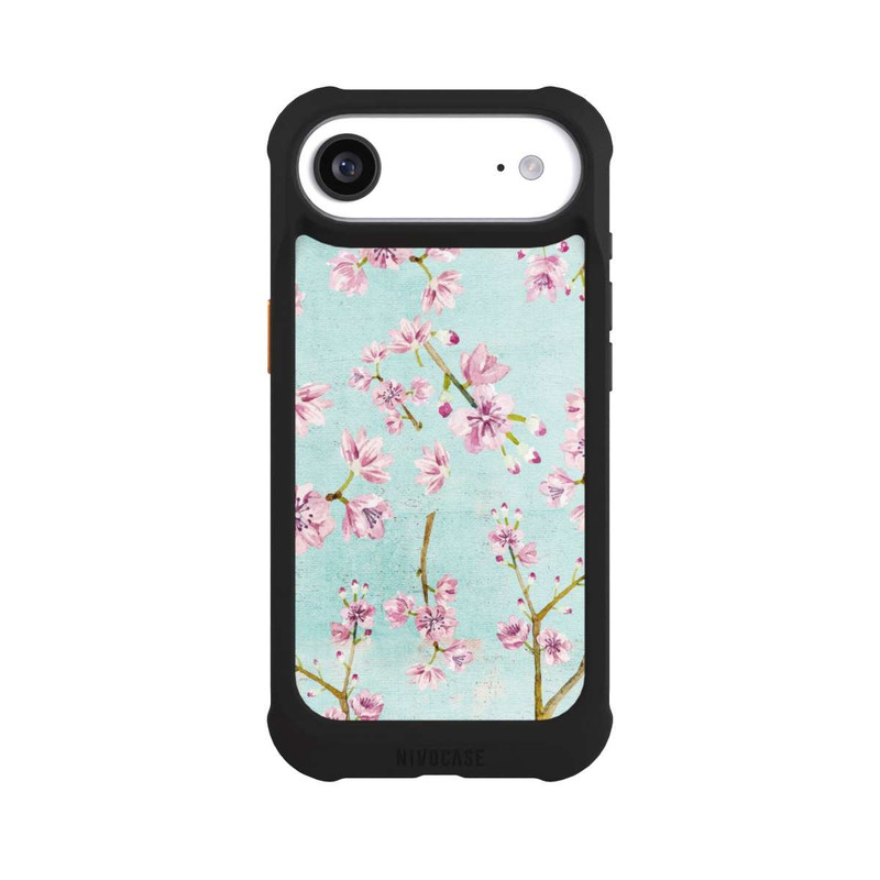 iPhone Air NIVOmax Motif de brindilles de fleurs de cerisier bleu clair