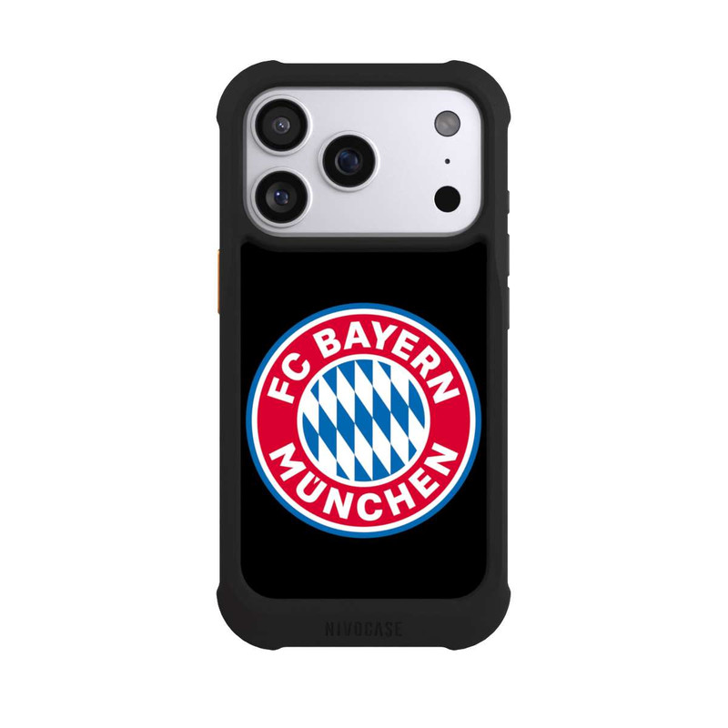 iPhone 17 Pro NIVOmax Logo FCB sur fond noir