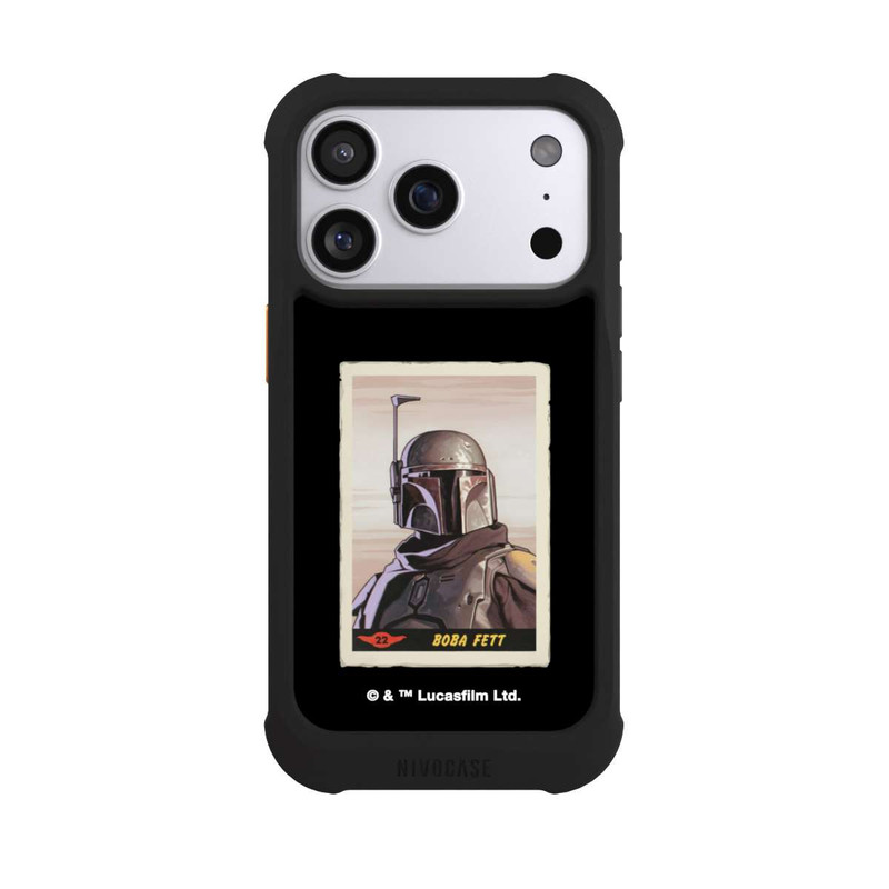 iPhone 17 Pro NIVOmax Boba Fett Badges Black Background