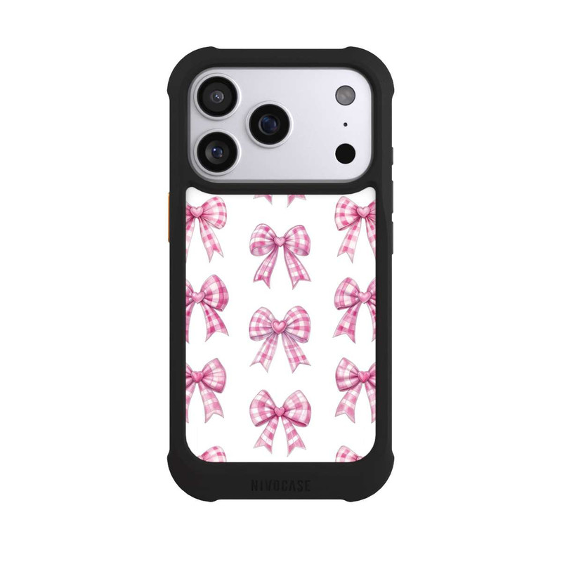 iPhone 17 Pro NIVOmax Pink Gingham Hearts and Bows