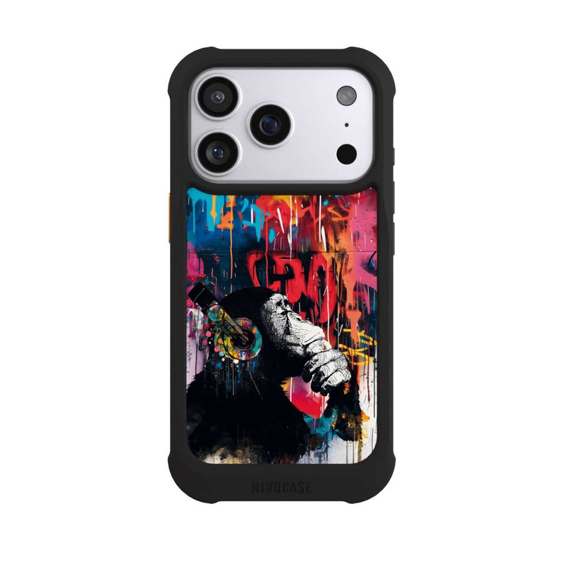 iPhone 17 Pro NIVOmax Affe Stereo Kopfhörer Graffiti Street Art Blau