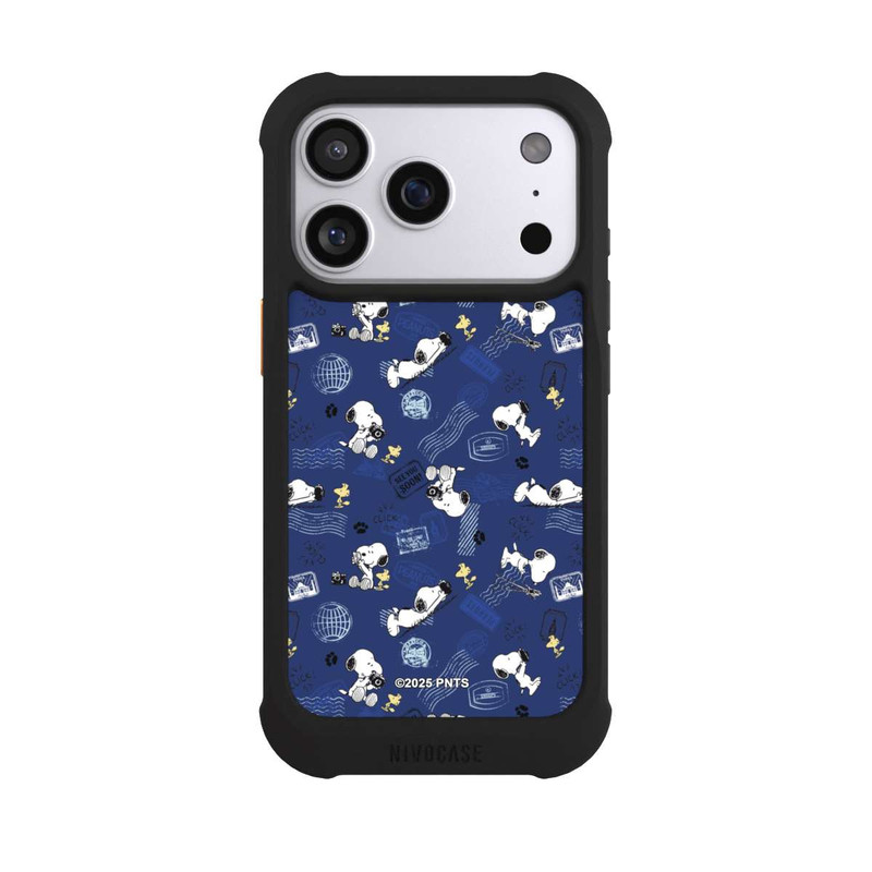 iPhone 17 Pro NIVOmax Peanuts Travel Stamps Pattern Blue