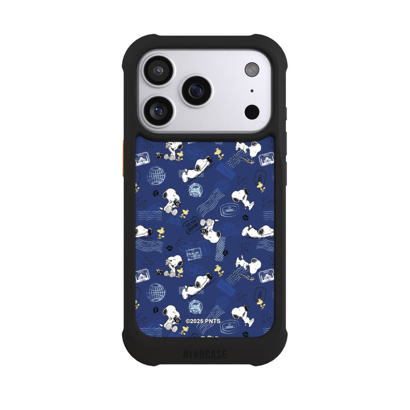 iPhone 17 Pro NIVOmax Peanuts Travel Stamps Pattern Blue